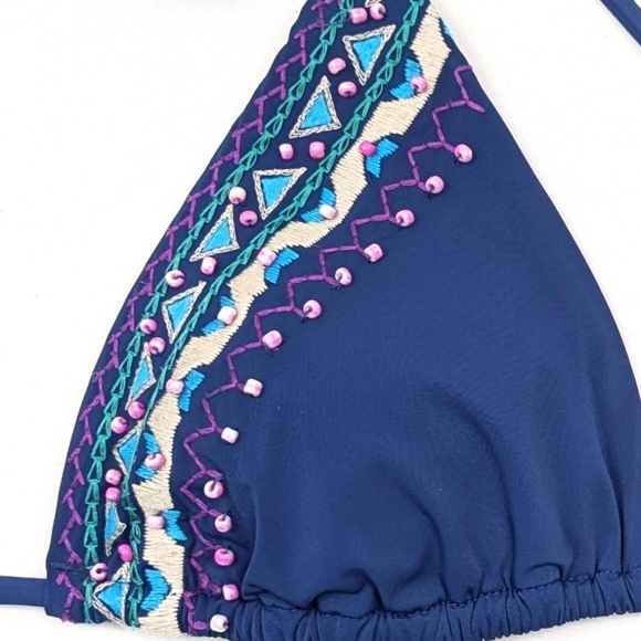 Nanette Lepore 2-Piece Bikini Swimsuit Triangle Top Beaded Costa Del Sol Navy S - Picture 13 of 16